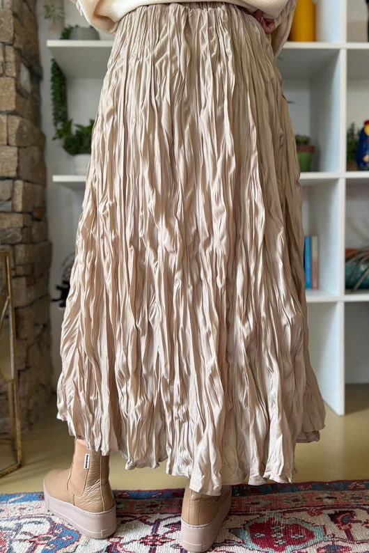 Twisted Sister Crinkle Midi Skirt Oyster